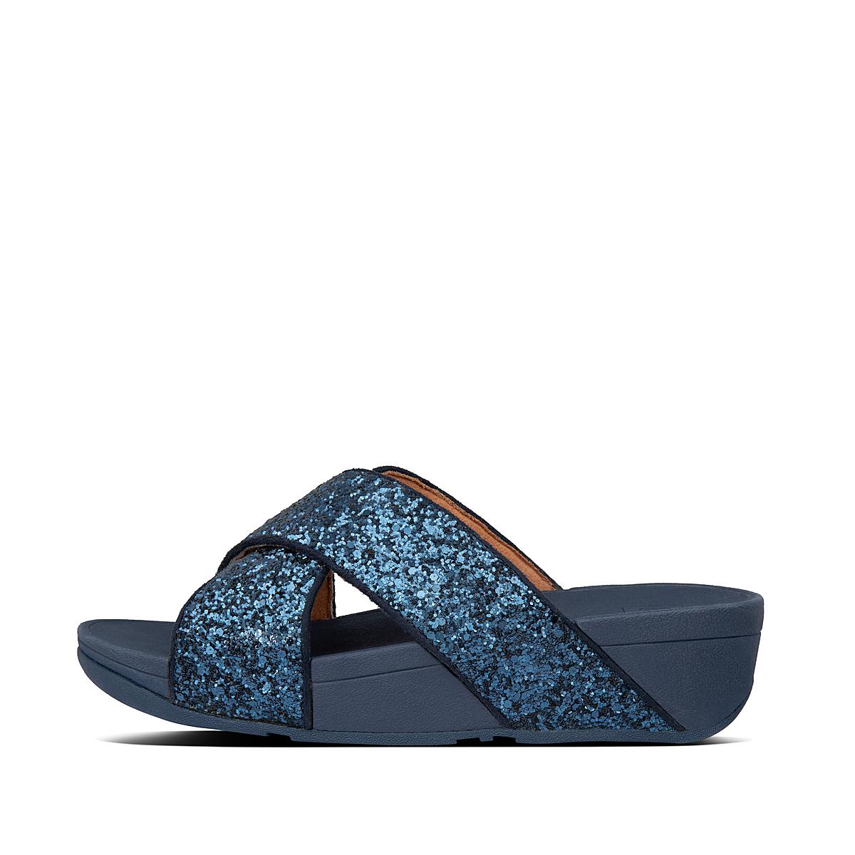 Fitflop Women's LULU Glitter Cross Slides Sandals - Navy, AC5910732